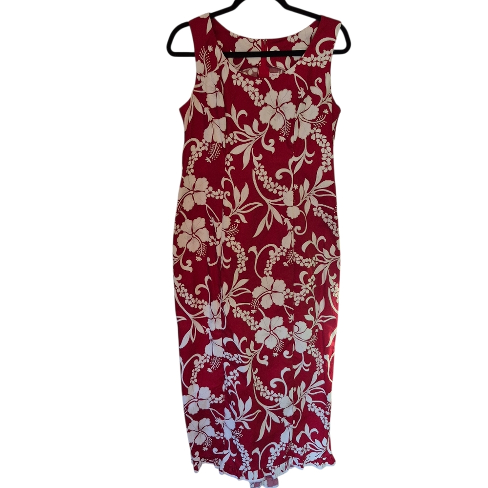 Vintage 90s red Hawaiian Ruffle Dress Med